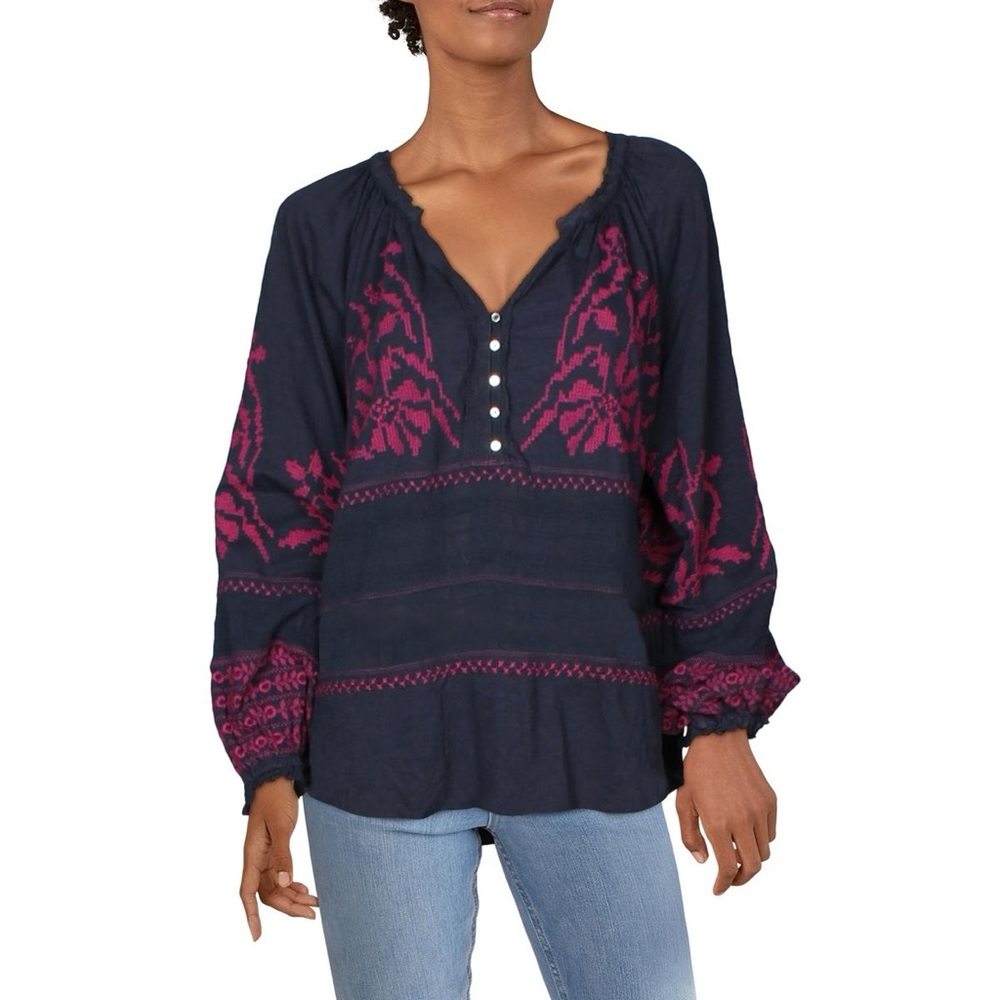 Free People Womens Persuasion Cotton Boho Peasant Top L